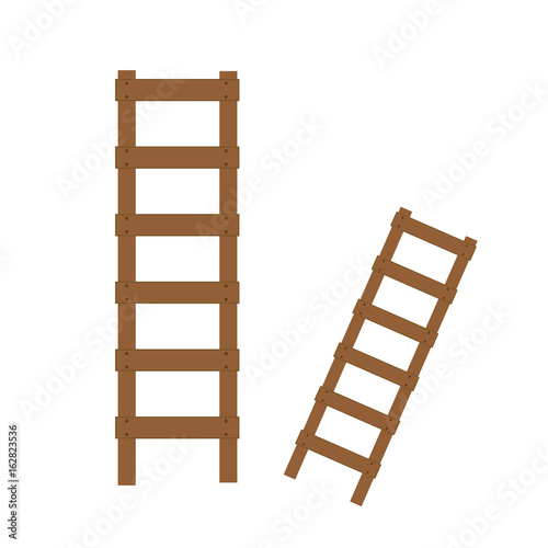 Wooden Step Ladder. Classic Staircase Isolated On White Background. Realistic Illustration.