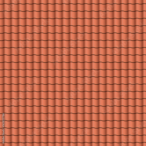 Red roof tiles background texture in regular rows.Seamless pattern. Vector illustration.