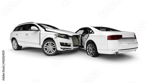 White Wrecked cars in an accident / 3D render image representing an car accident  © Mlke