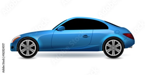 Vector blue automobile coupe isolated profile side view. Luxury modern sedan transport auto car. Side view car design illustration © kolonko