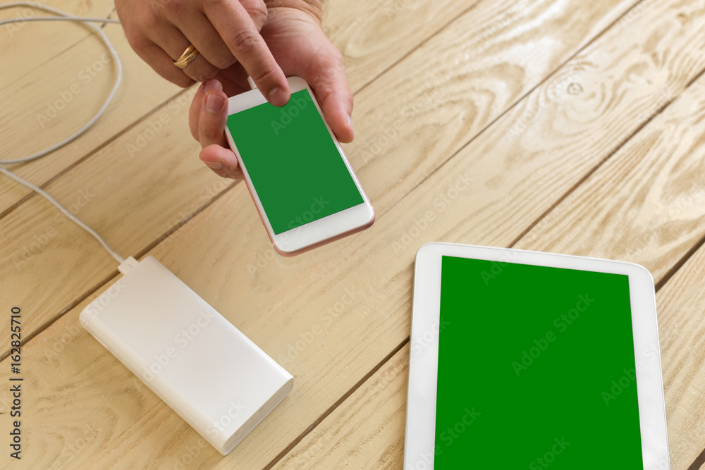Smartphone charging with power bank Smartphone charging with power bank
