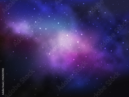 Vector space background with colorful nebula and bright stars.