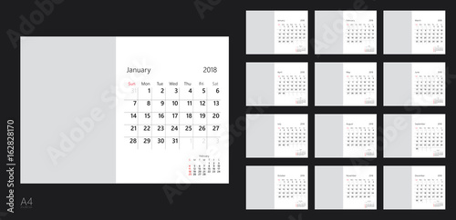 Vector design template of calendar for 2018 year.
