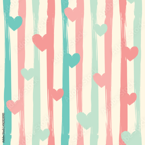 Pastel stripes and hearts. Seamless vector pattern.