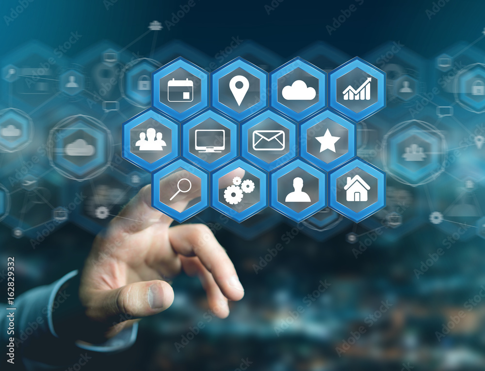 Application center displayed on a futuristic interface with technology icon - Worldwide business concept Application center displayed on a futuristic interface with technology icon - Worldwide business concept