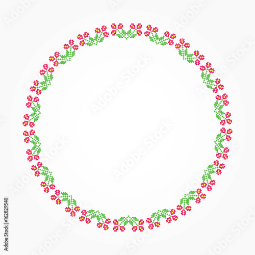 Embroidered circle, traditional Ukrainian pattern handmade cross-stitch.