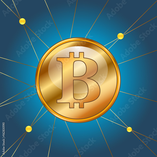 Gold coins bitcoin and dollar with arrows on a blue background.