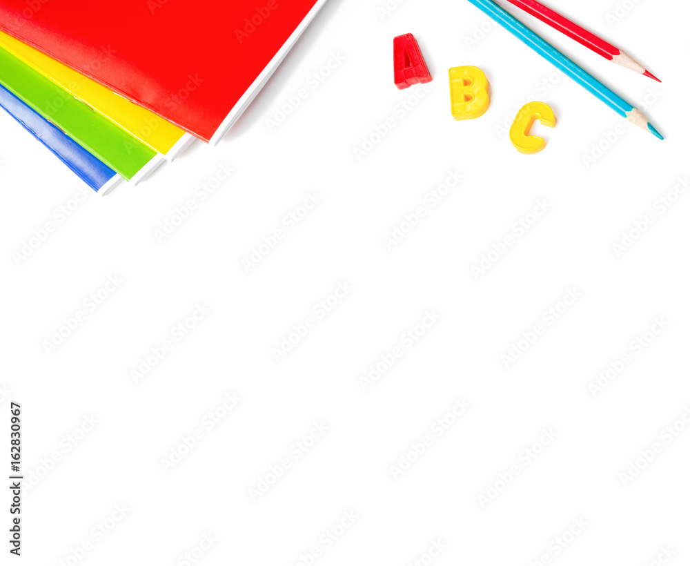 School stationery isolated on white background. School stationery isolated on white background.