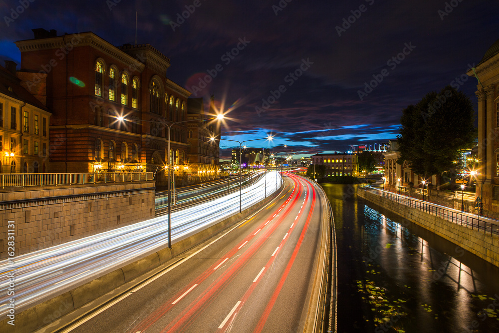 Scenic summer night view of city traffic. Stockholm, Sweden. Scenic summer night view of city traffic. Stockholm, Sweden.