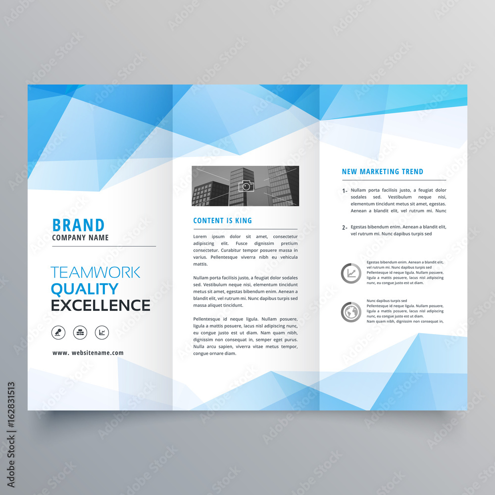 abstract blue geometric trifold brochure design template