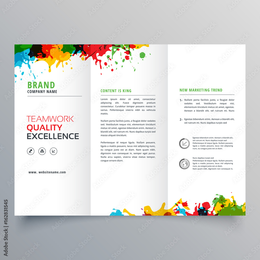 Naklejka premium colorful ink splatter trifold brochure design