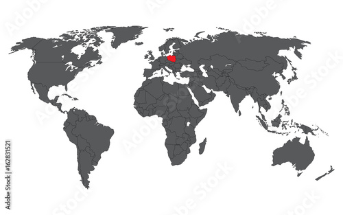 Poland red on gray world map vector
