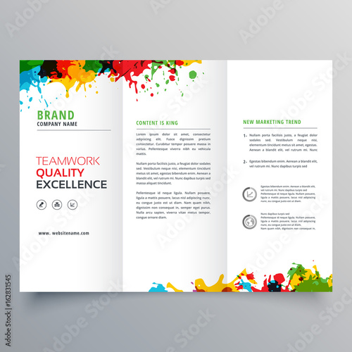 colorful ink splatter trifold brochure design