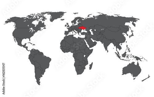 Fototapeta Naklejka Na Ścianę i Meble -  Ukraine red on gray world map vector