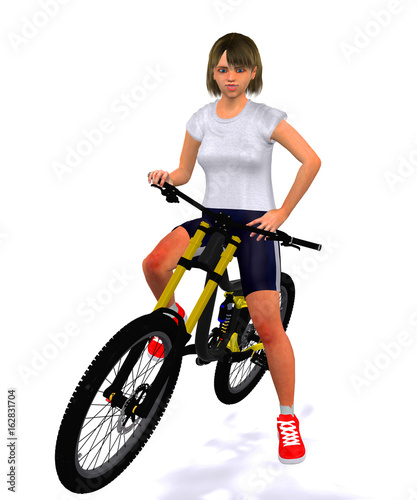 girl posing while holding a bicycle - 3d rendering