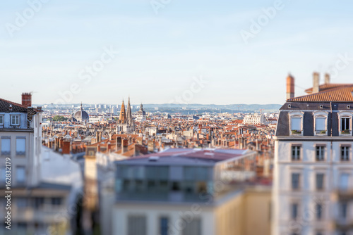 Beautiful morning skyline with the old buildings in Lyon city, France