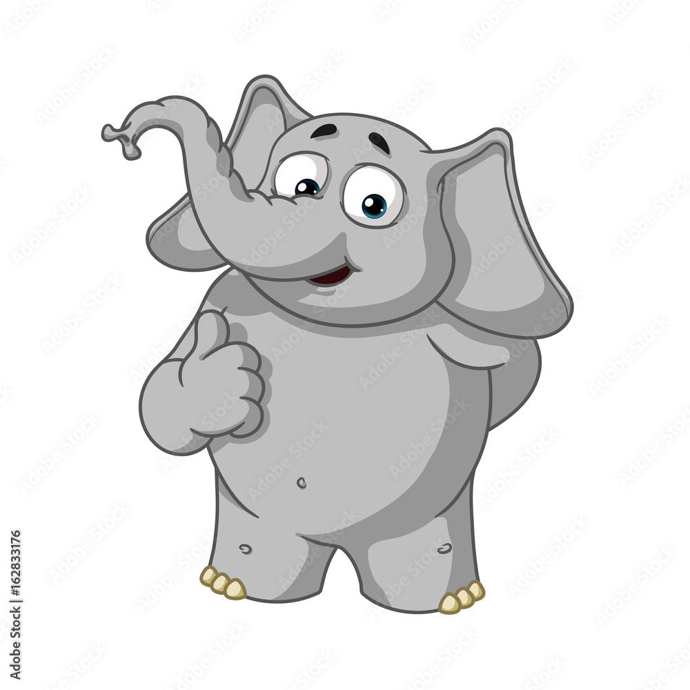 Elephant. Character. He raised a finger, like. Big collection of isolated elephants. Vector, cartoon