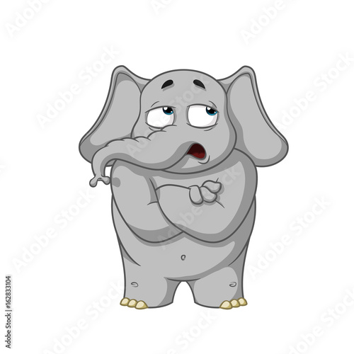 Elephant. Character. He doubts. Doubt. Hands in the castle. Big collection of isolated elephants. Vector, cartoon
