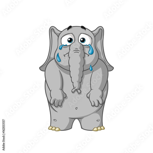 Elephant. Character. Cries, throwing tears, lowers his hands. Big collection of isolated elephants. Vector, cartoon