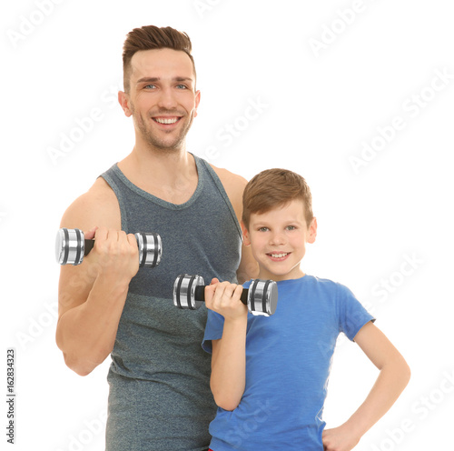 Happy dad and son with dumb...