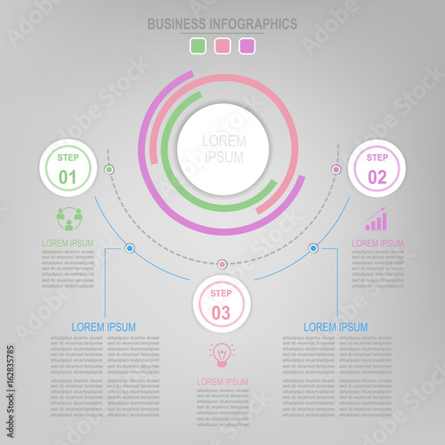 Infographic template of colorful circle, pie chart diagram, work sheet element, flat design of business icon, vector