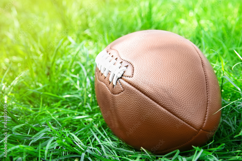 Ball for American football on green grass Ball for American football on green grass