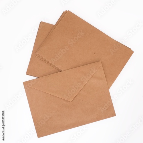 Envelopes of kraft paper on a white background
