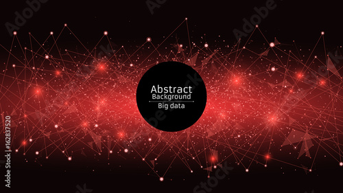 Abstract futuristic background. Connection of triangles and dots. Modern technologies in design. A glowing web of red. Plexus style