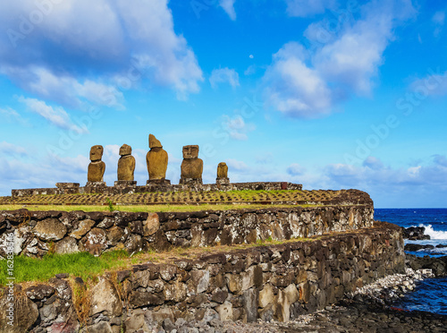 Moais in Ahu Vai Uri, Tahai Archaeological Complex, Rapa Nui National Park, Easter Island, Chile photo