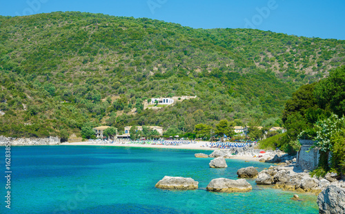 Fototapeta Naklejka Na Ścianę i Meble -  Poros Mikros Gialos beach on the famous island Lefkada, Greece, in summertime