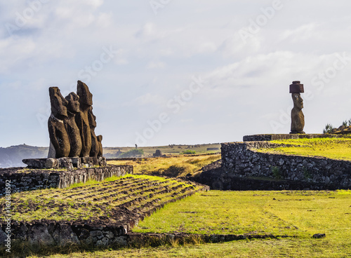 Moais in Tahai Archaeological Complex, Rapa Nui National Park, Easter Island, Chile