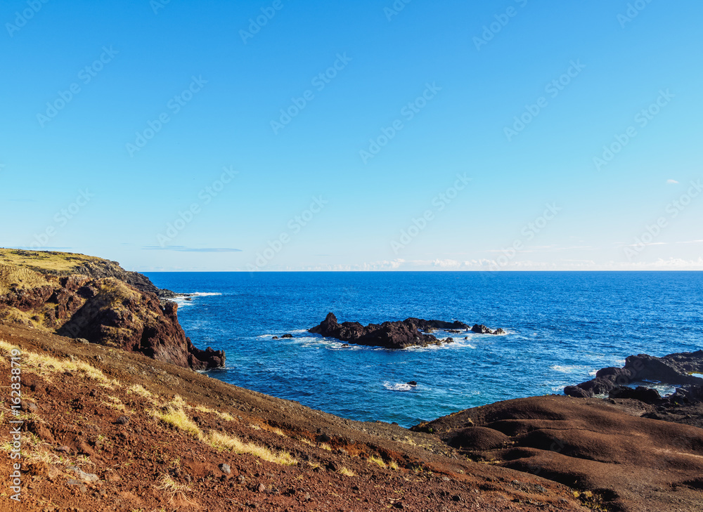 Landscape of the north coast nearby Anakena, Easter Island, Chile