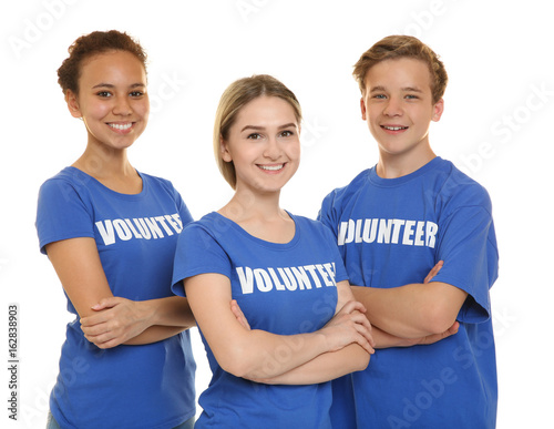 Young cheerful volunteers o...