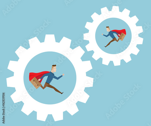 businessman running in cog gear wheels