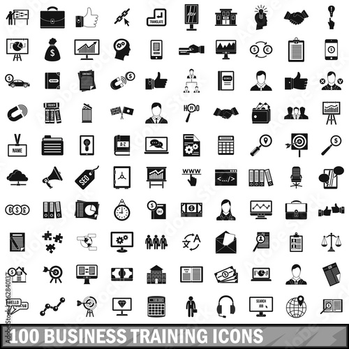 100 business training icons set, simple style 