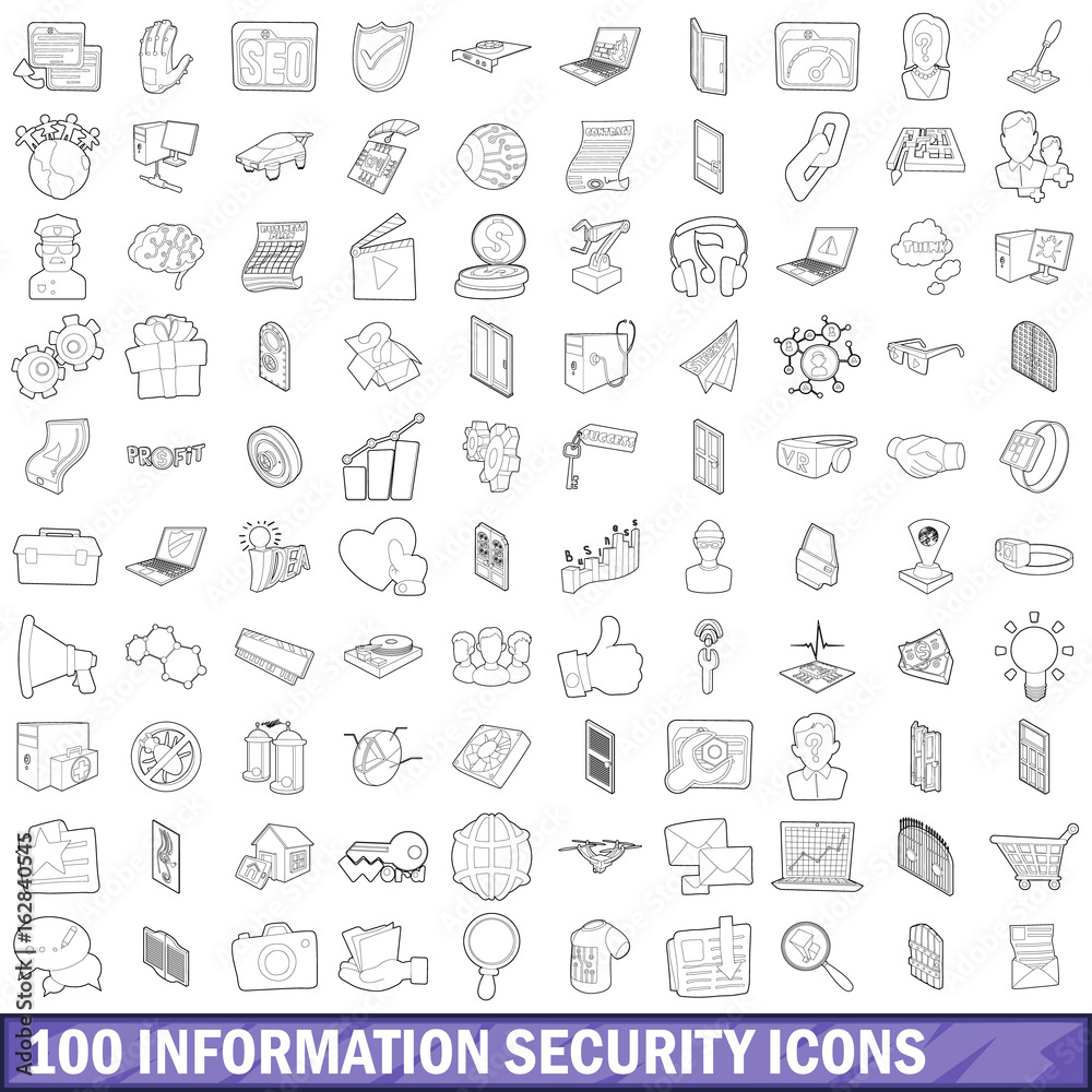 100 information security icons set, outline style 100 information security icons set, outline style