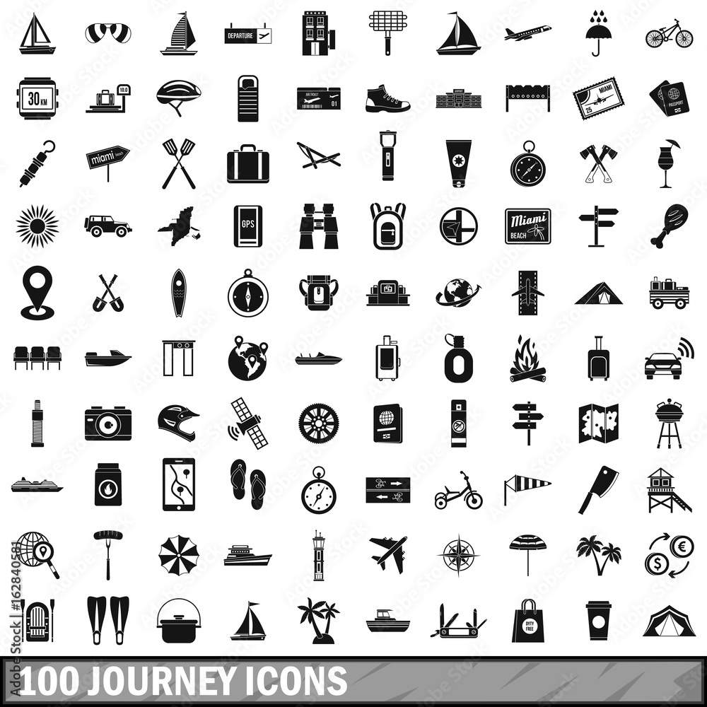 Fototapeta premium 100 journey icons set, simple style 