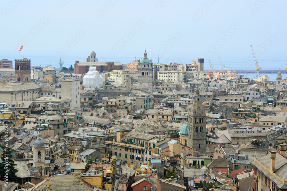 Panoramic view of Genoa city Spianata Castelletto Belvedere Montaldo, Genoa, Italy 