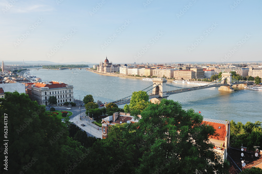 Budapest, Hungary, Europe - Chain bridge, river Danube and city panoramic view