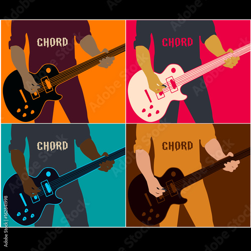 Creative guitar player. Vector illustration. Composition of guitarists of different nationalities
