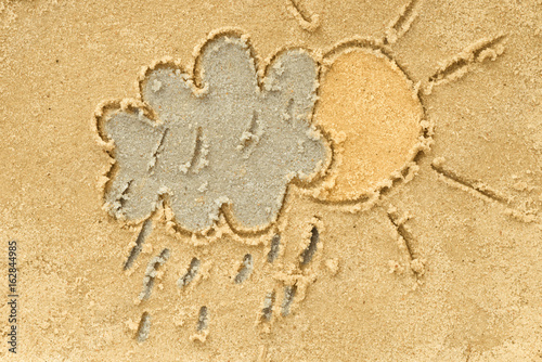 cloud and sun drawing in sand