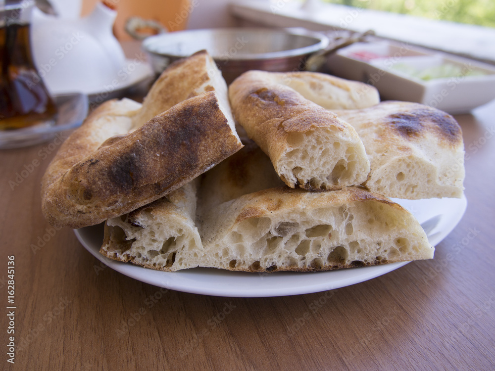 Sliced ​​oven bread on plate
