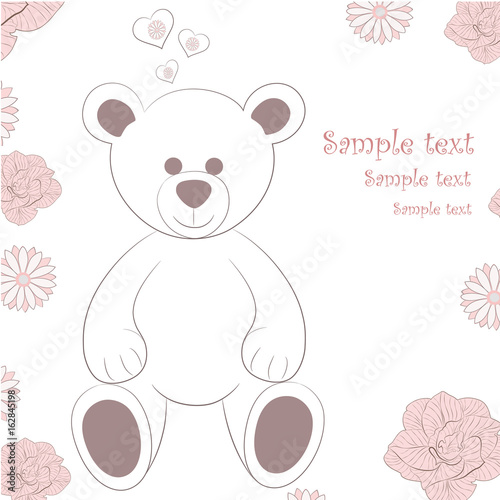 Vintage floral background with teddy bear.