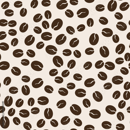 Coffee seamless pattern of dark grain on brown background.