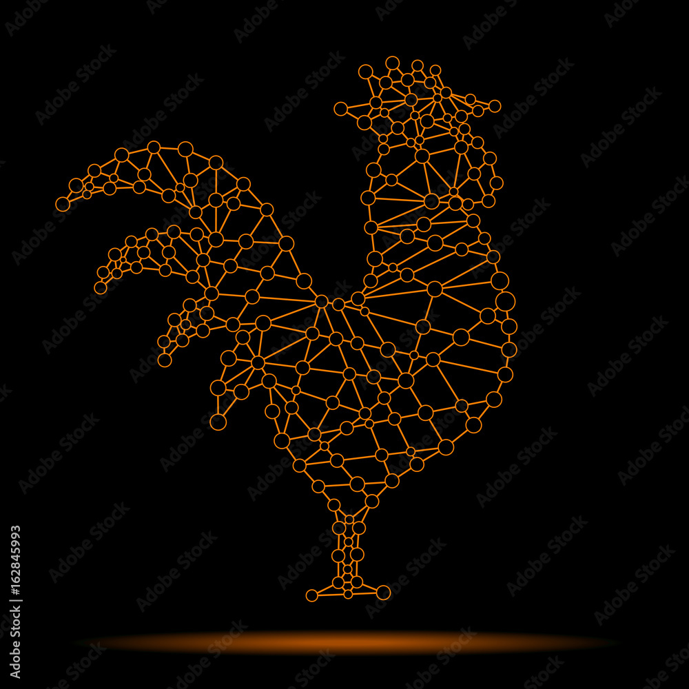 Rooster. Abstract rooster. Vector illustration on a black background