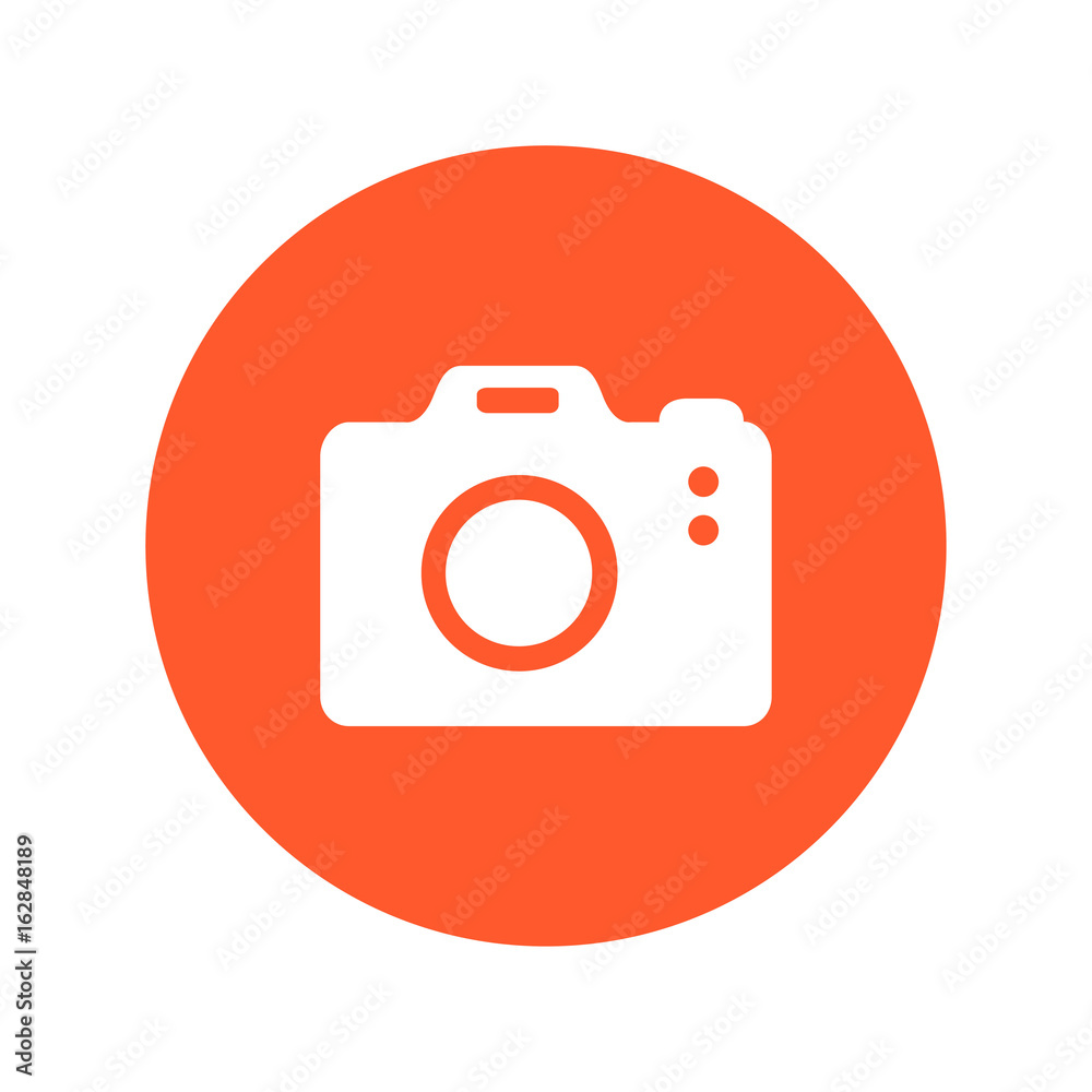 Photo camera symbol. DSLR camera sign icon. Digital camera. Flat design style. 
