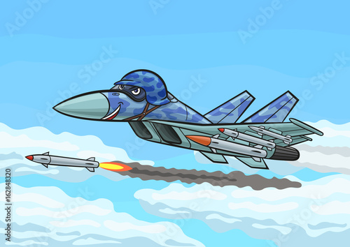 Cartoon fighter fires a rocket.