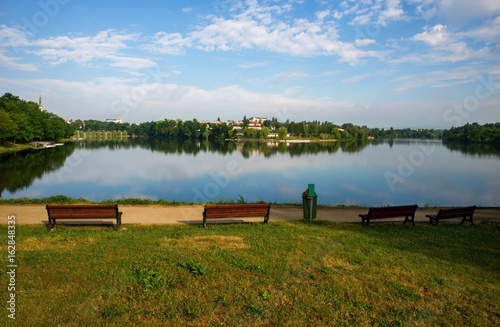 Panoramic view on pond Jordan and city Tabor, Czech republic.