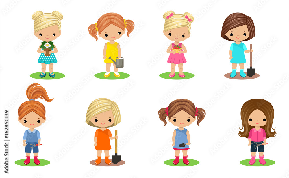 Girls gardeners on the white background Girls gardeners on the white background