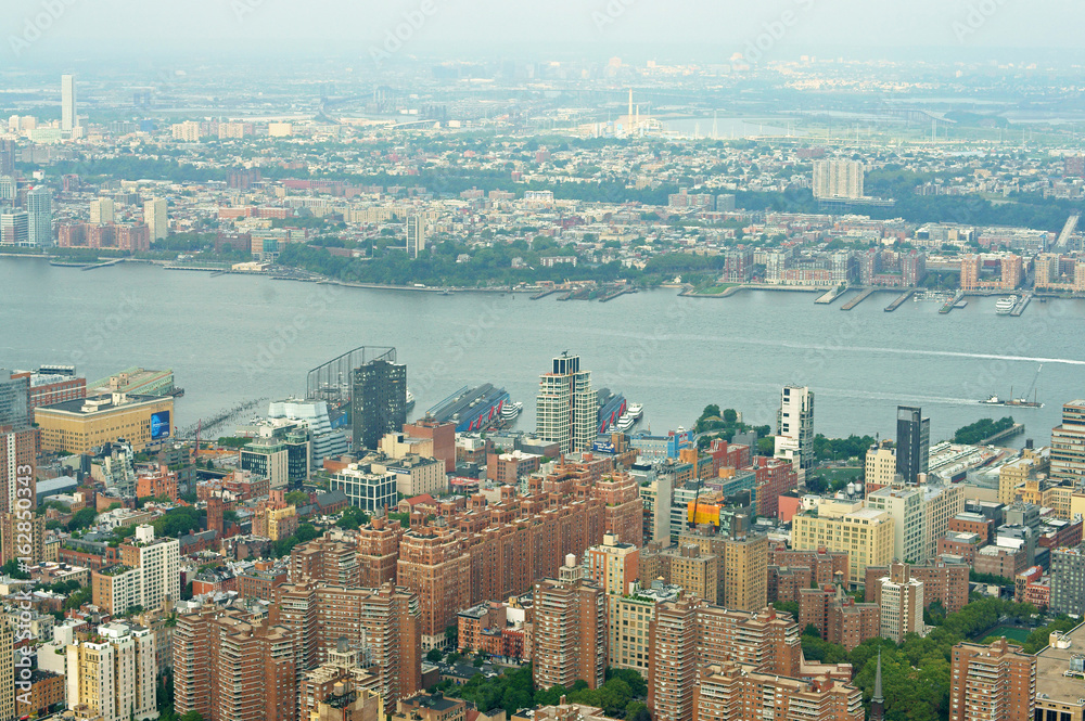 American Skyscrapers. View of New York and Hudson  River from above                     